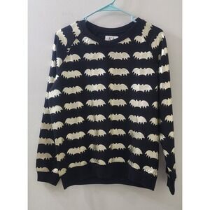 Zoe Karssen Bat Print Sweatshirt Black Gold Metallic Foil Crew Neck Large
